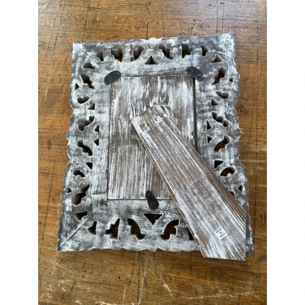 Scalloped Wood Cut Out Picture Frame India White Over Brown Wood 8.25” X 10.25”